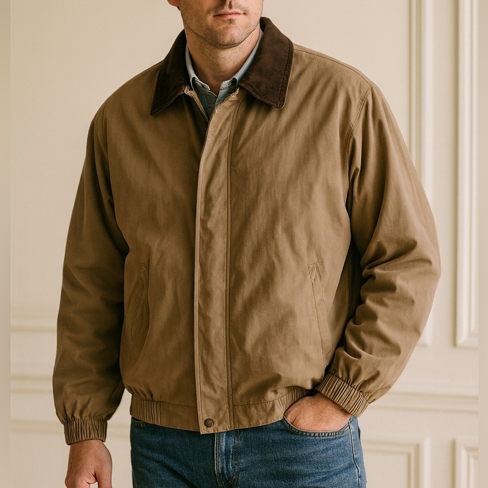 Bi Swing Nylon Jacket Leather Collar Chore Coat Barn Jacket Men’s Sz XL